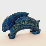 Rabbit statue, vintage, Aldo Londi for Bitossi, Rimini blue series