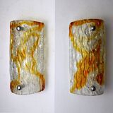 Pair of Murano Mazzega wall lamps, orange frosted glass, Italy, 1960