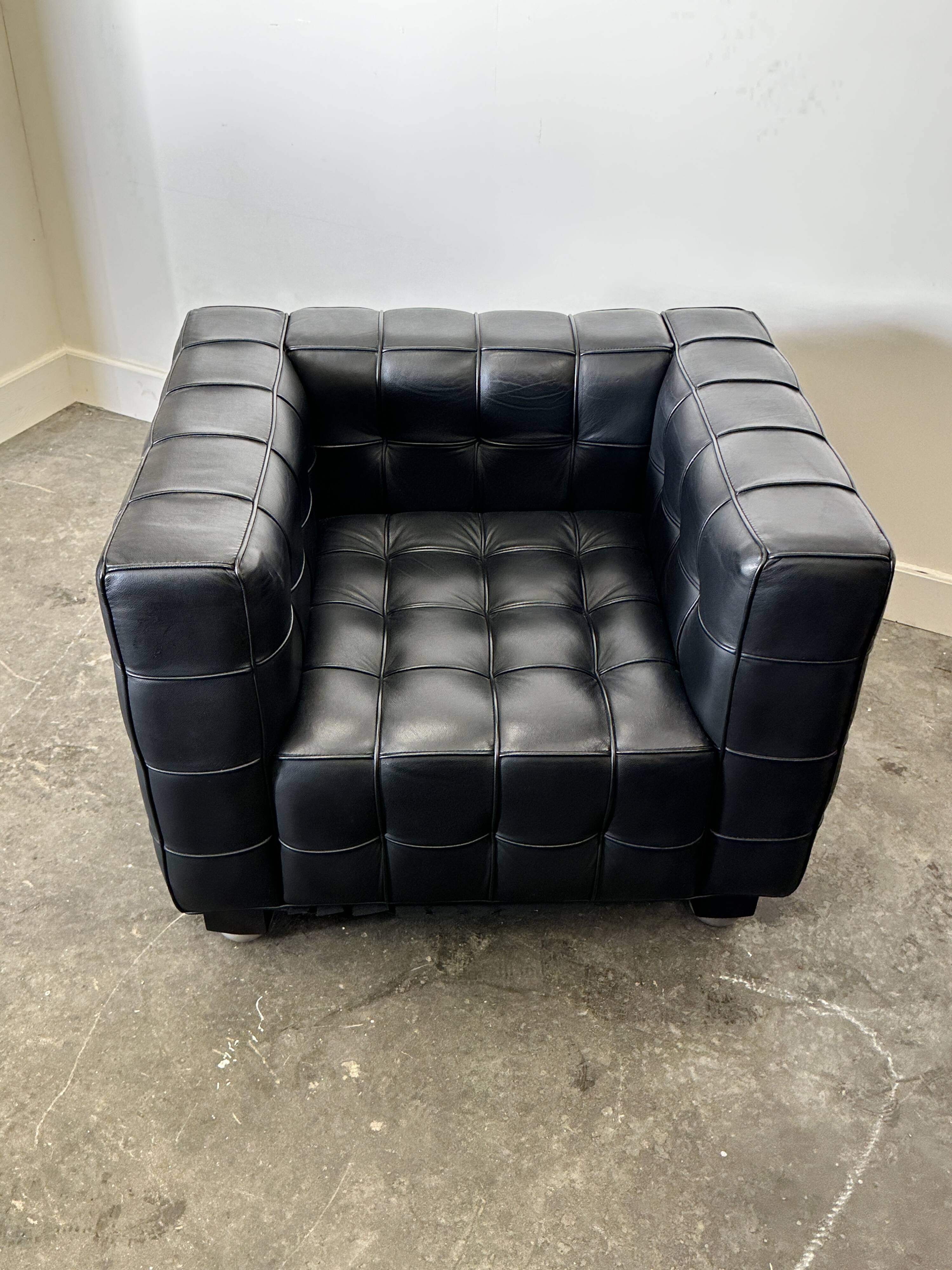 Wittmann Kubus Leather Armchair by Josef Hoffmann, 1980s