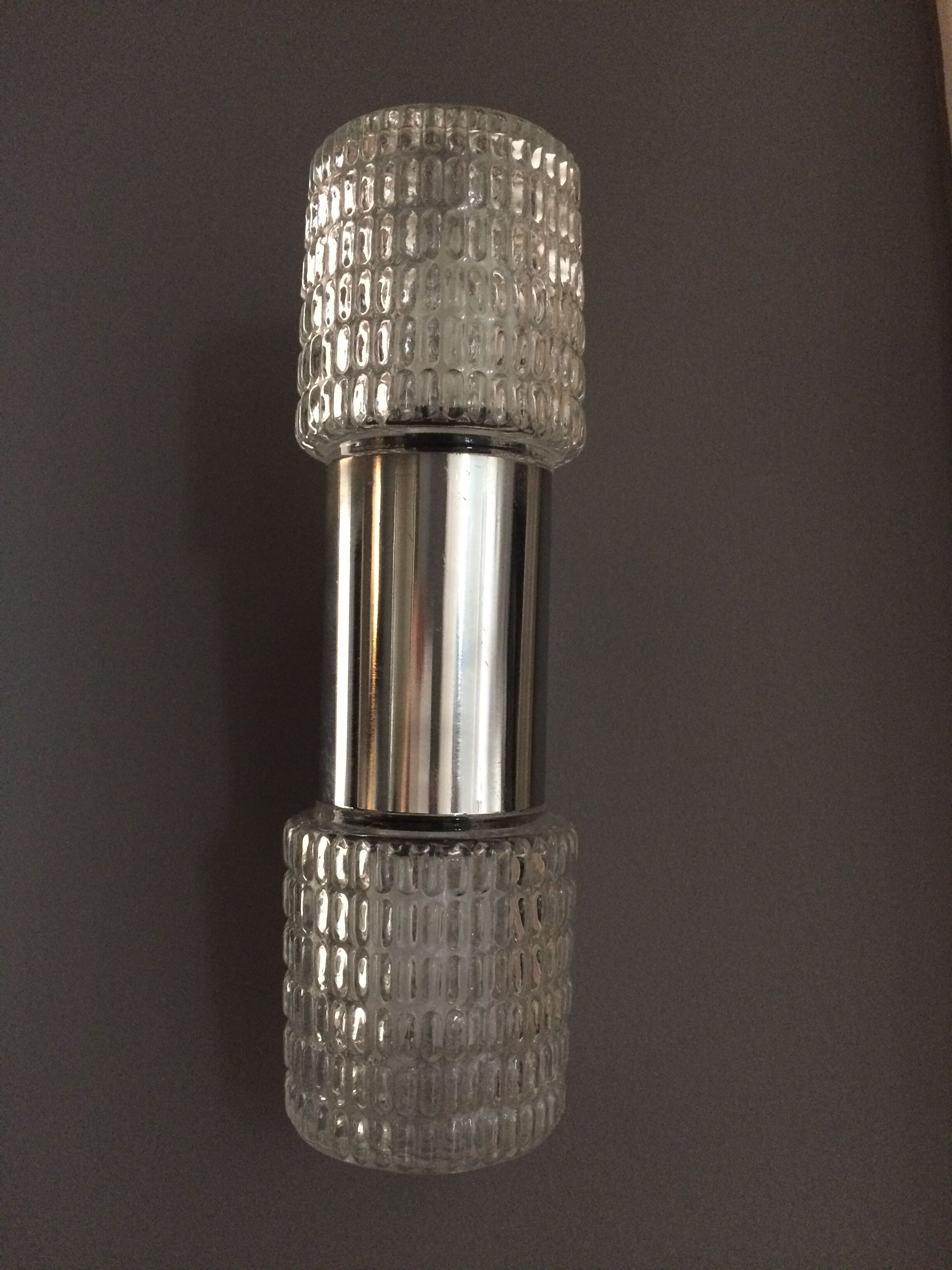 Pair of 70 years double wall light in chrome and glass