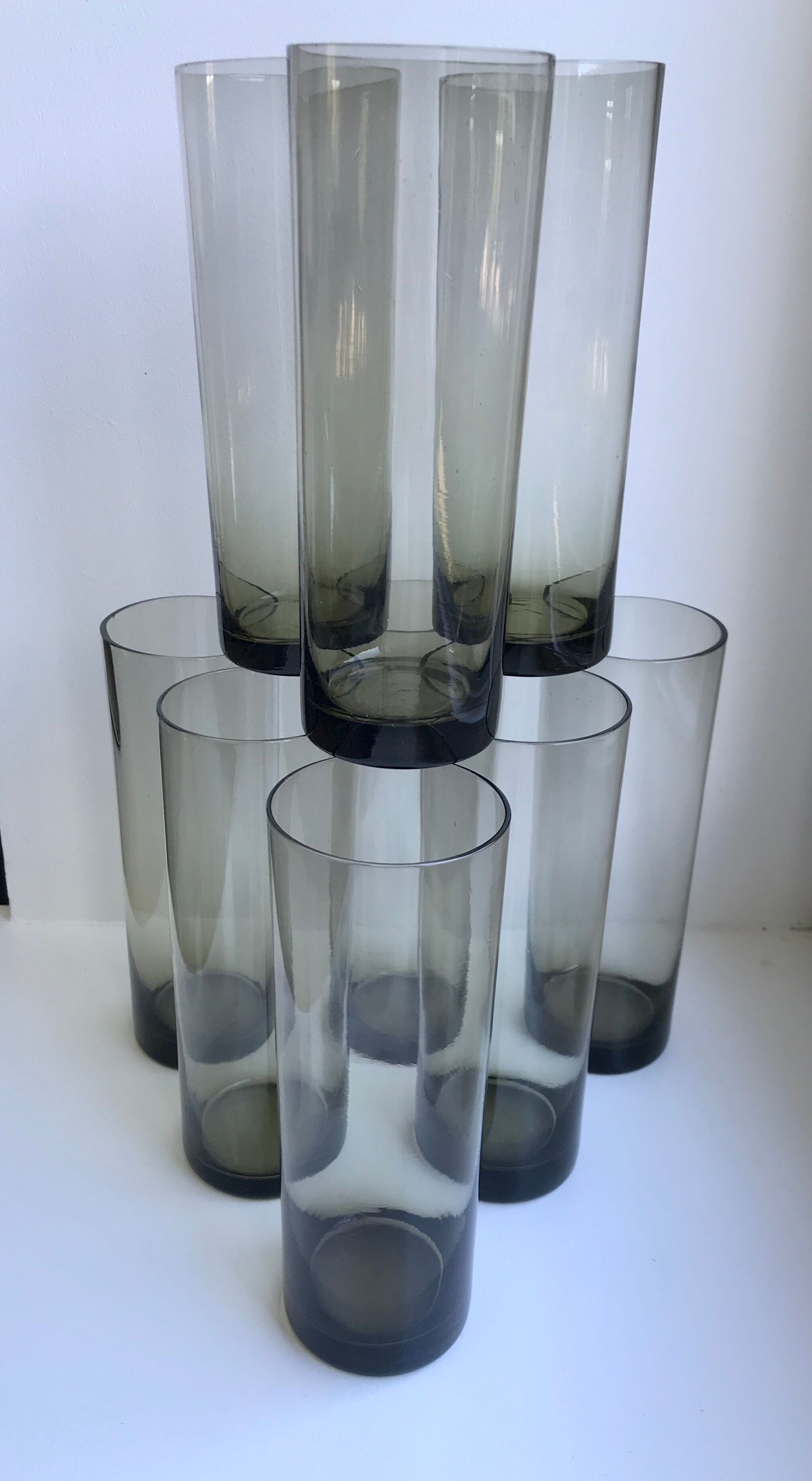 Set of 9 very large glasses in smoked glass 70s