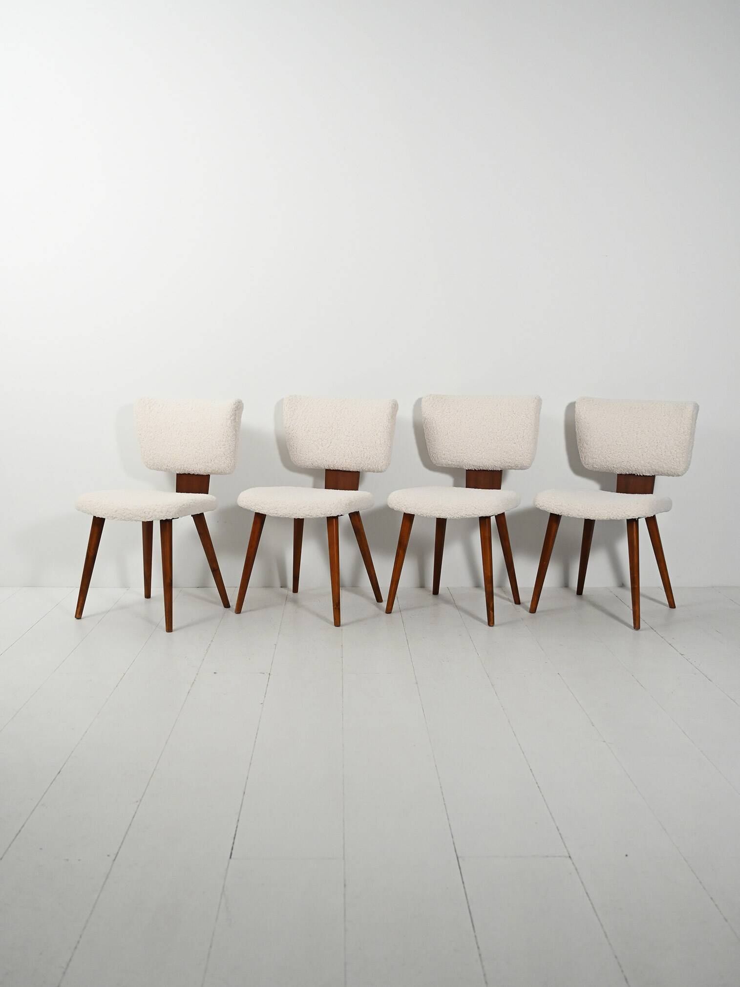 Set of Four Scandinavian Chairs in Bouclé wool