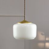 Mid-Century Italian Opaline Glass & Brass Pendant Lamp, 60s