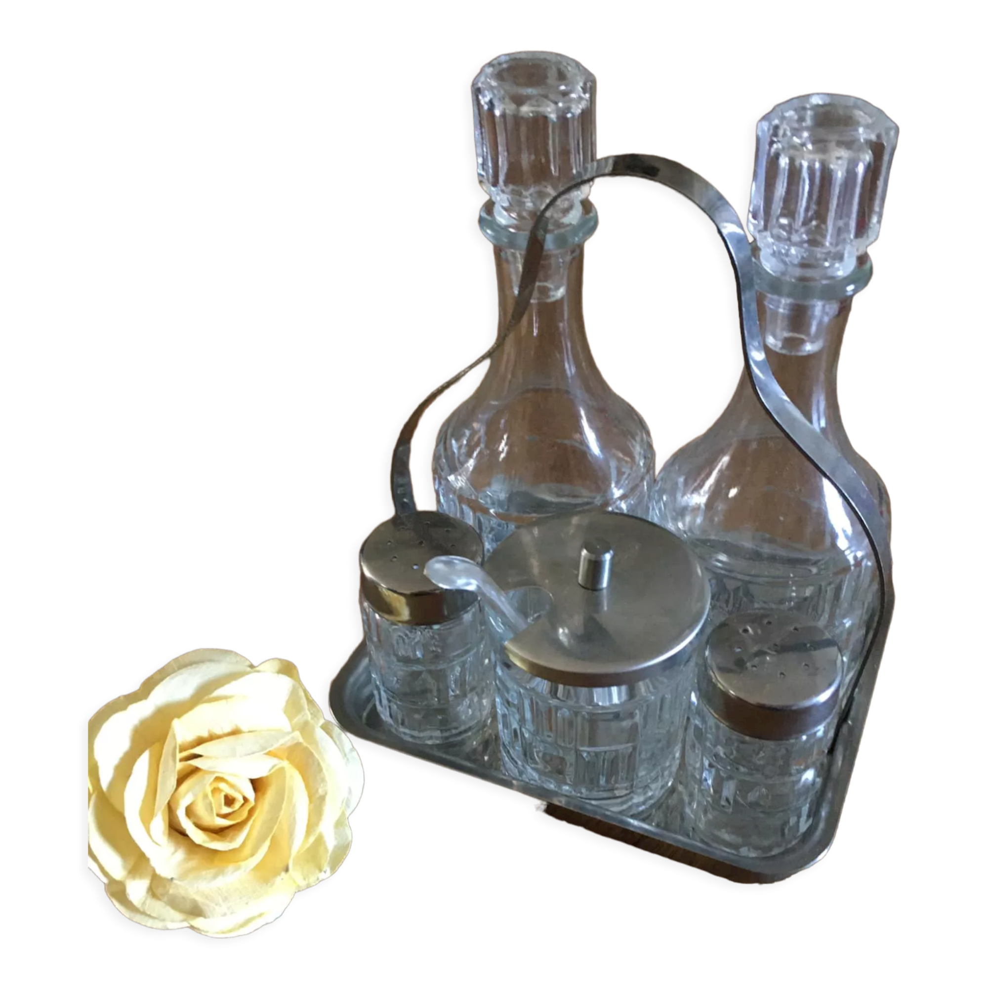 Complete servant consisting of 5 pieces of glass with stainless steel support