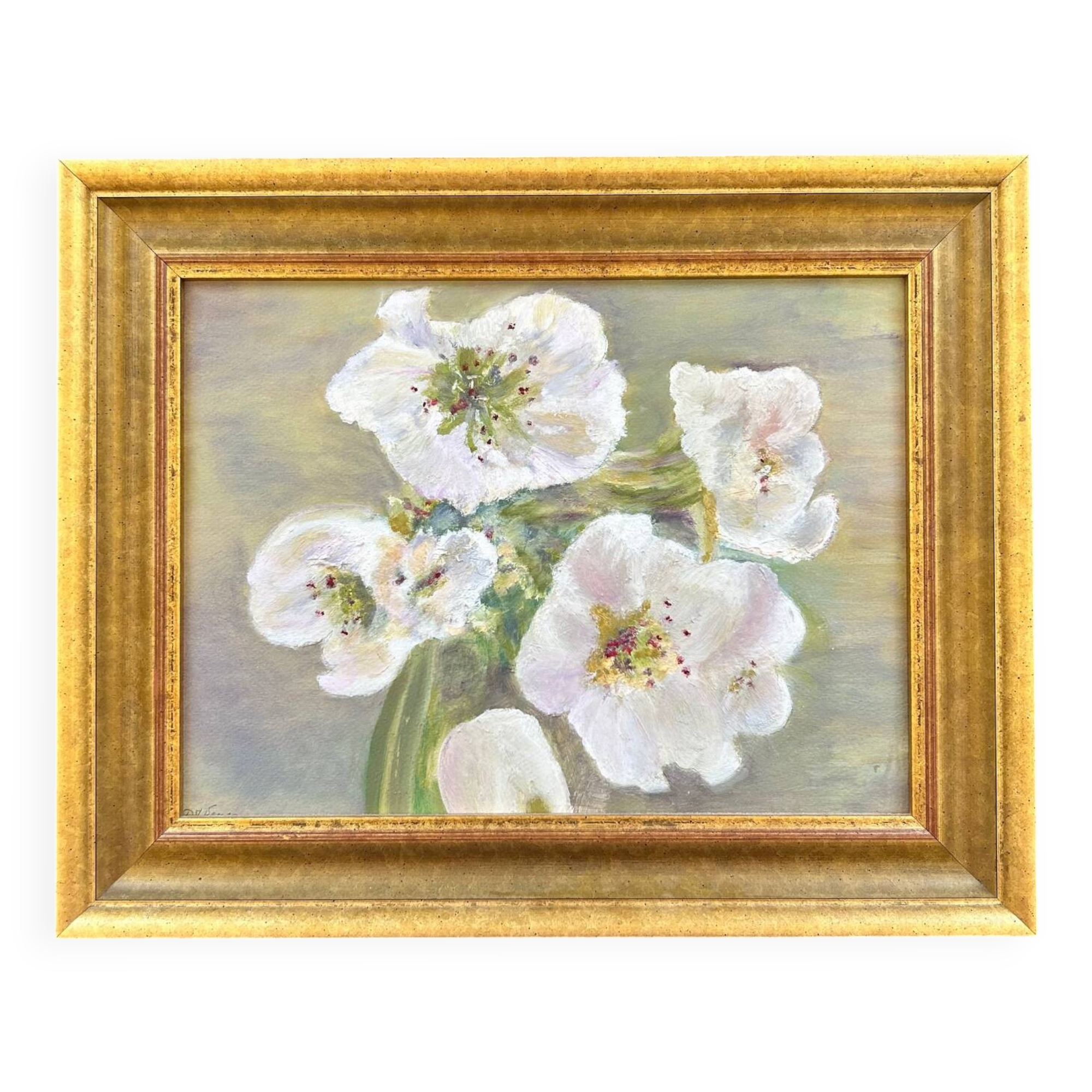 White amaryllis bouquet painting