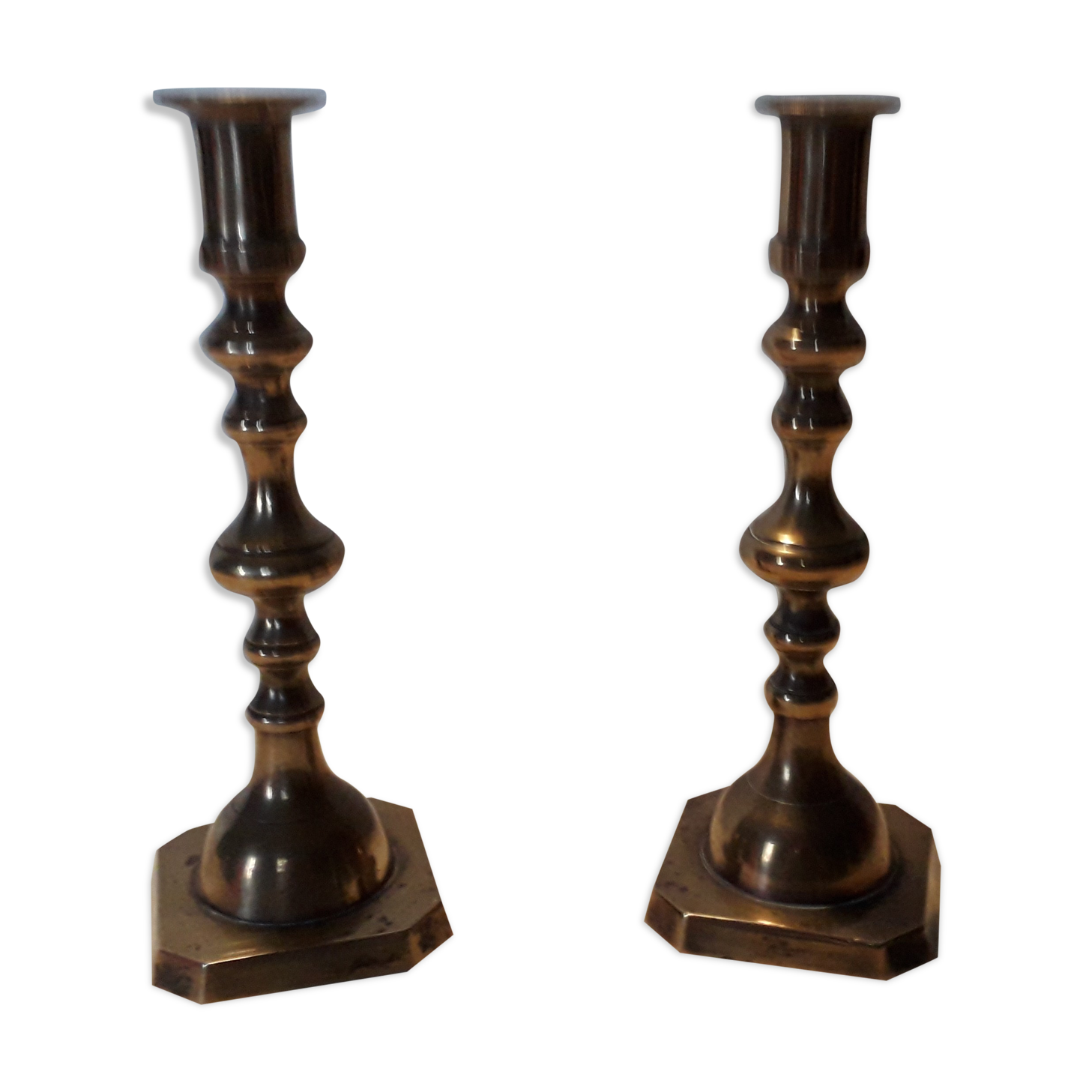 Duo of brass candle holders