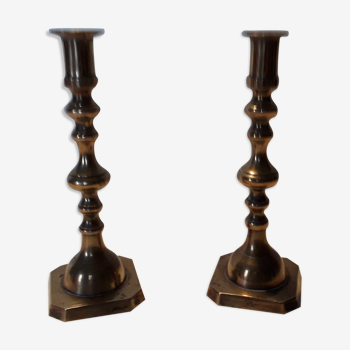 Duo of brass candle holders