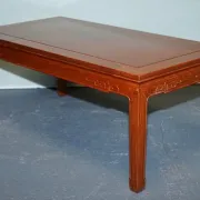 Table Basse Rectangulaire Vintage Orientale en Teck Sculpté, Chine