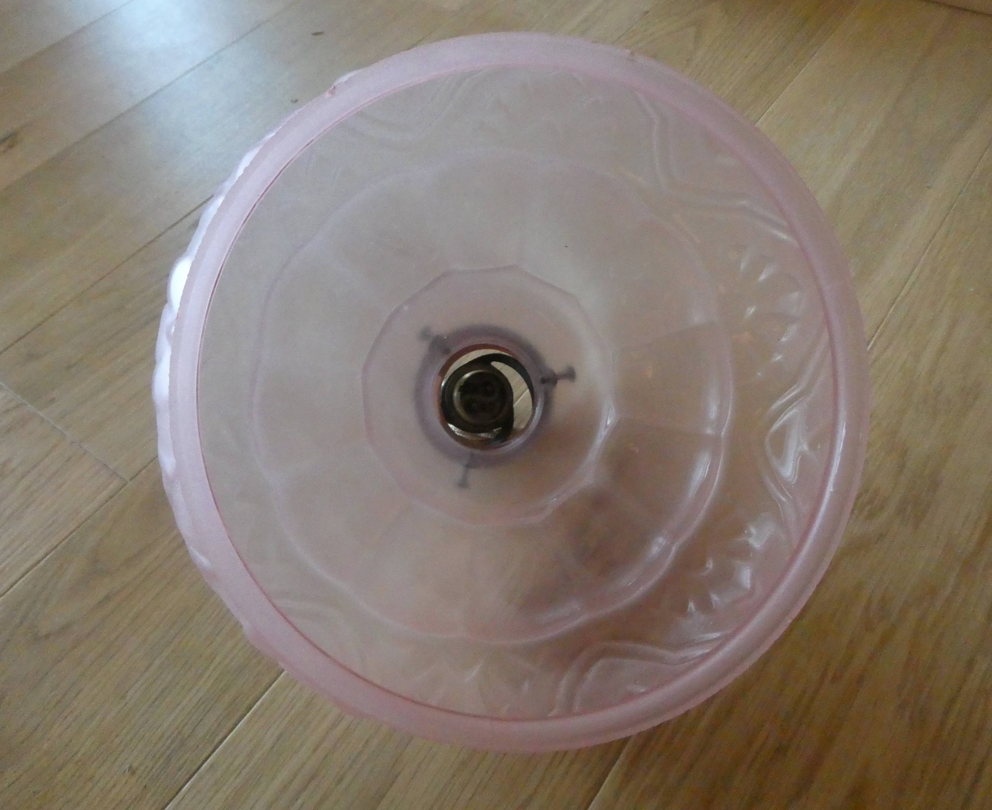 Art Deco pendant lamp in pink frosted glass