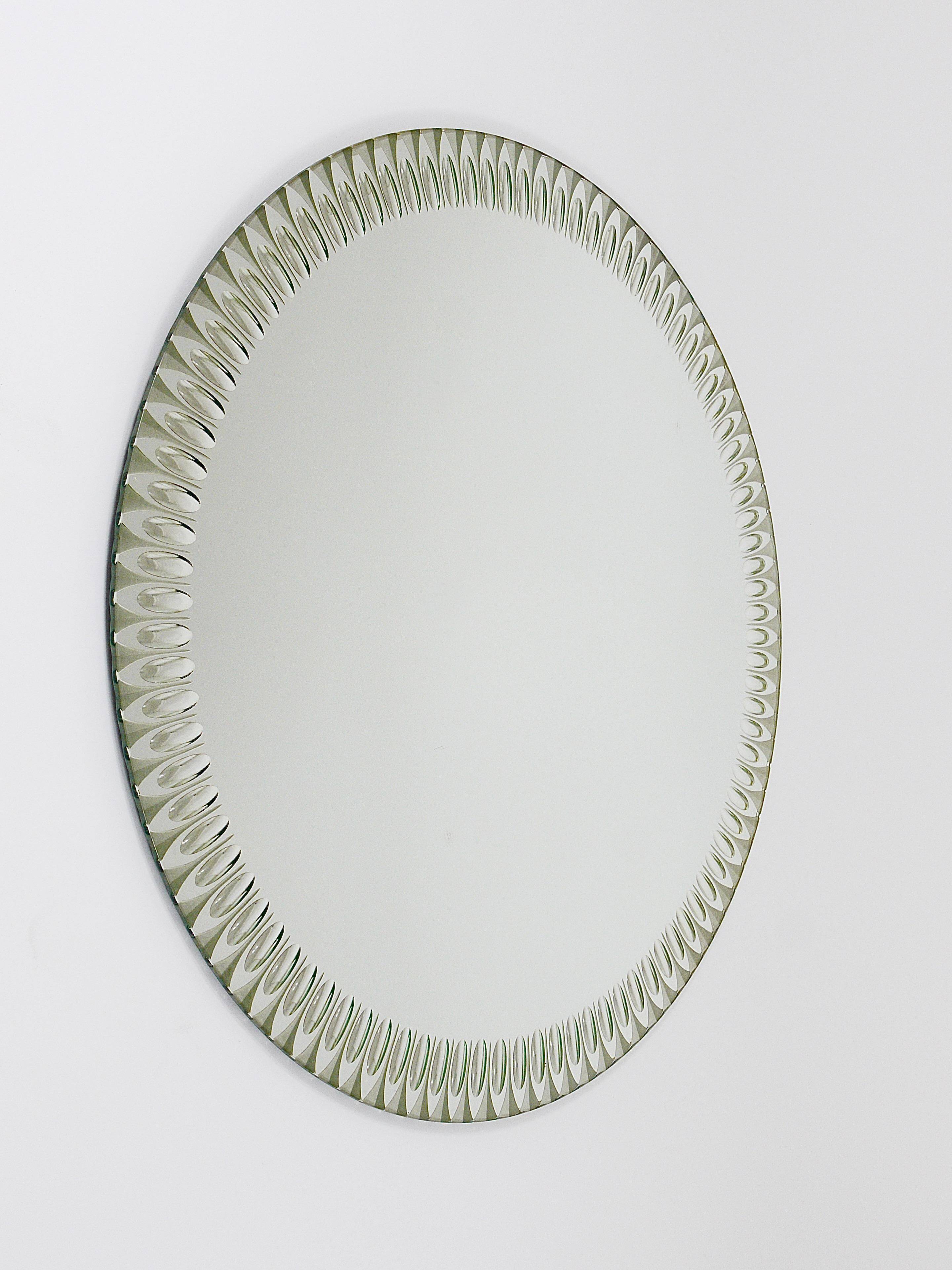 Miroir Mural Rond Facetté Effet Optique Cristal Arte Exceptionnel, Italie, Années 1960