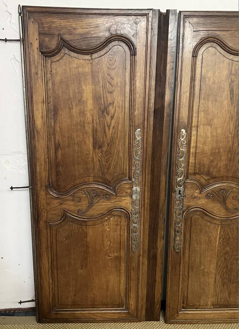 Pair of antique wardrobe doors and crosspiece