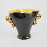 Large black and gold ceramic vase from Vallauris