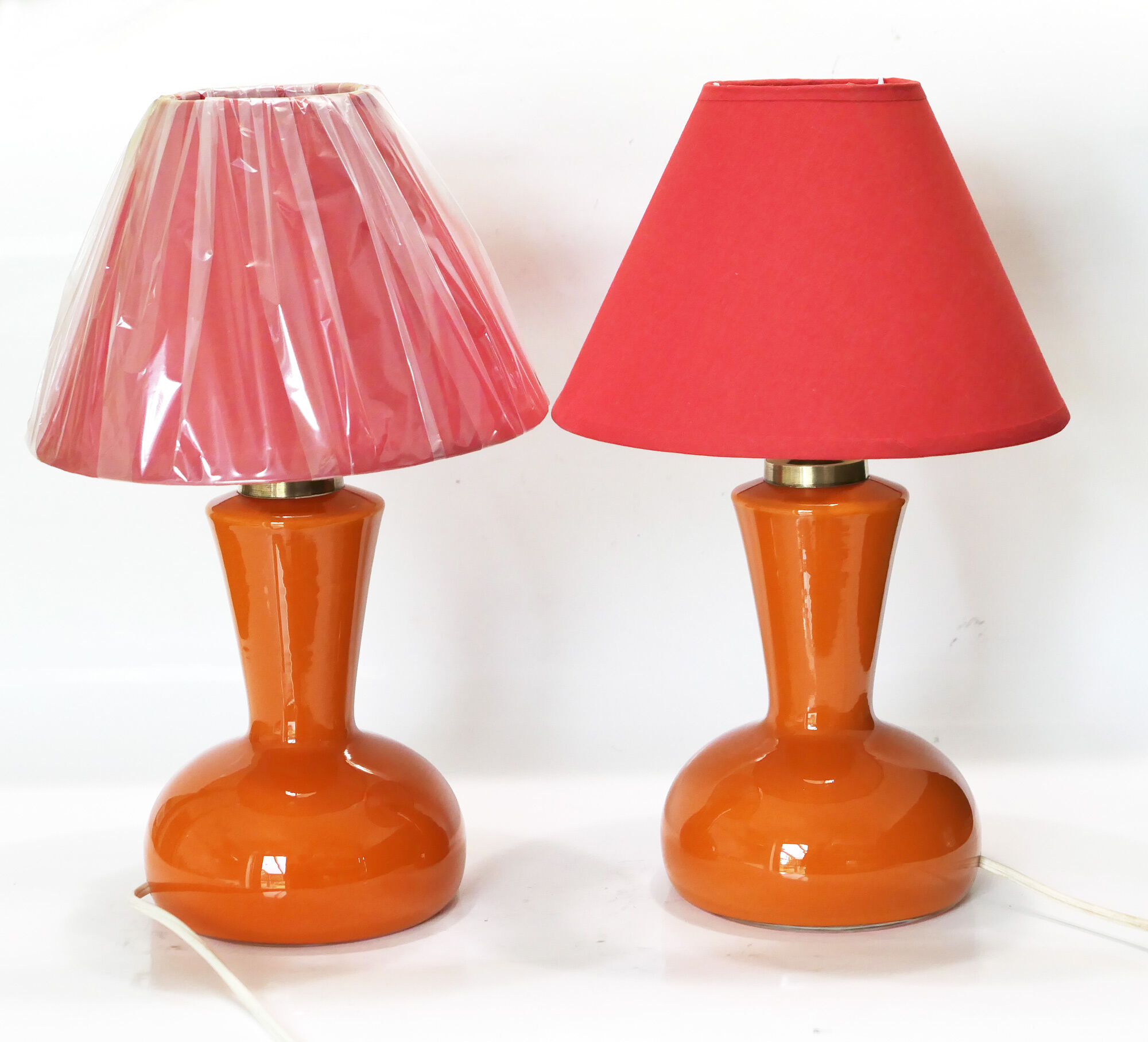 Paire de lampes de table verre orange 1960's
