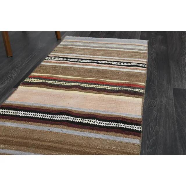Vintage Turkish Oushak Handmade Wool Cotton Beige Runner Rug 62x284