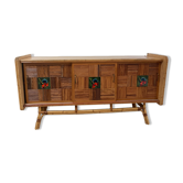 Rattan sideboard and ceramic tiles from vallauris 50s