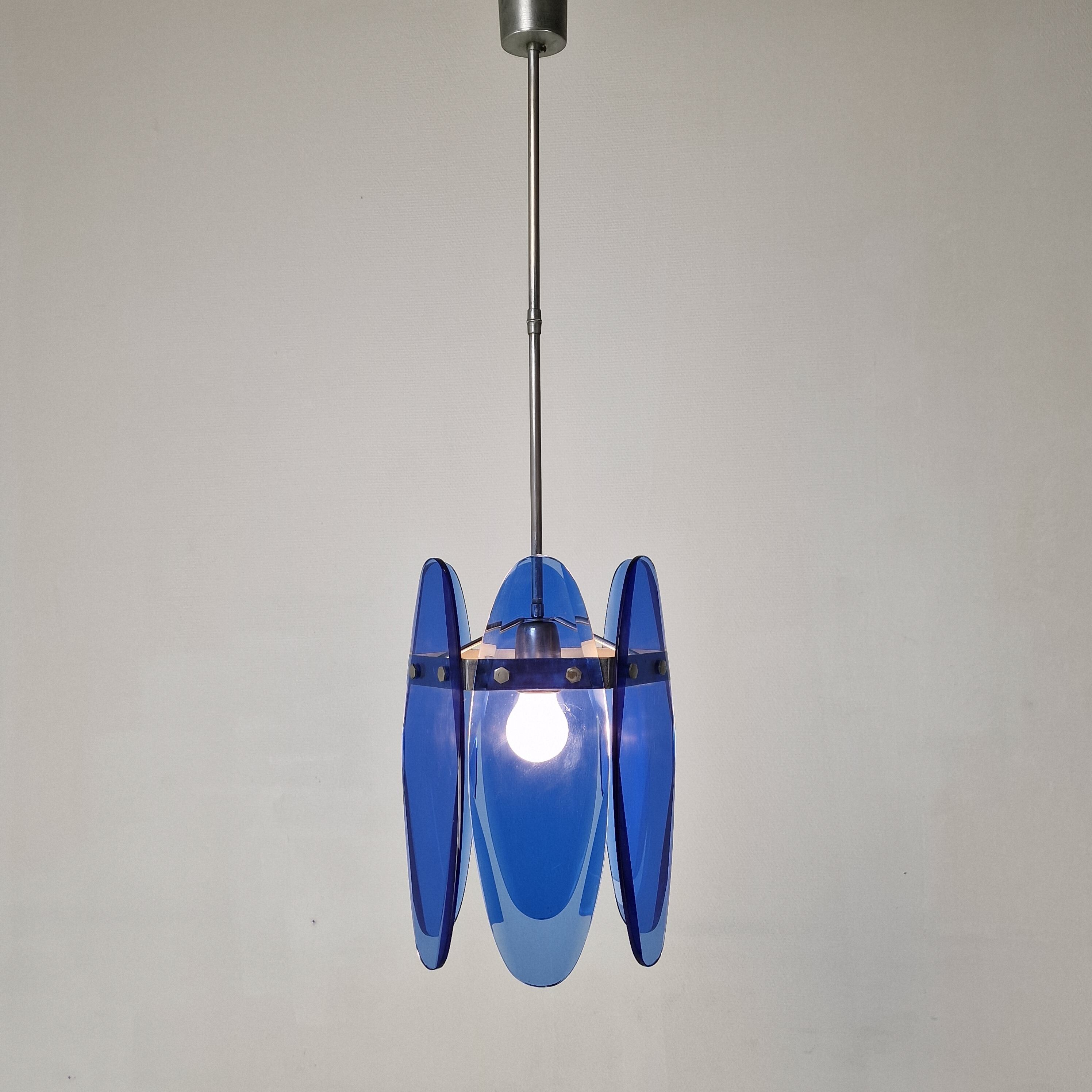 Blue Glass Chandelier or Pendant by Veca, Italy 1970's