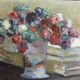Old painting, oil on panel, bunch of flowers