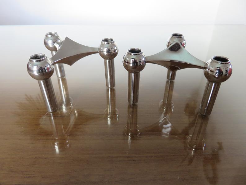 Pair of Scandinavian Nagel candlesticks "model S22" 70s