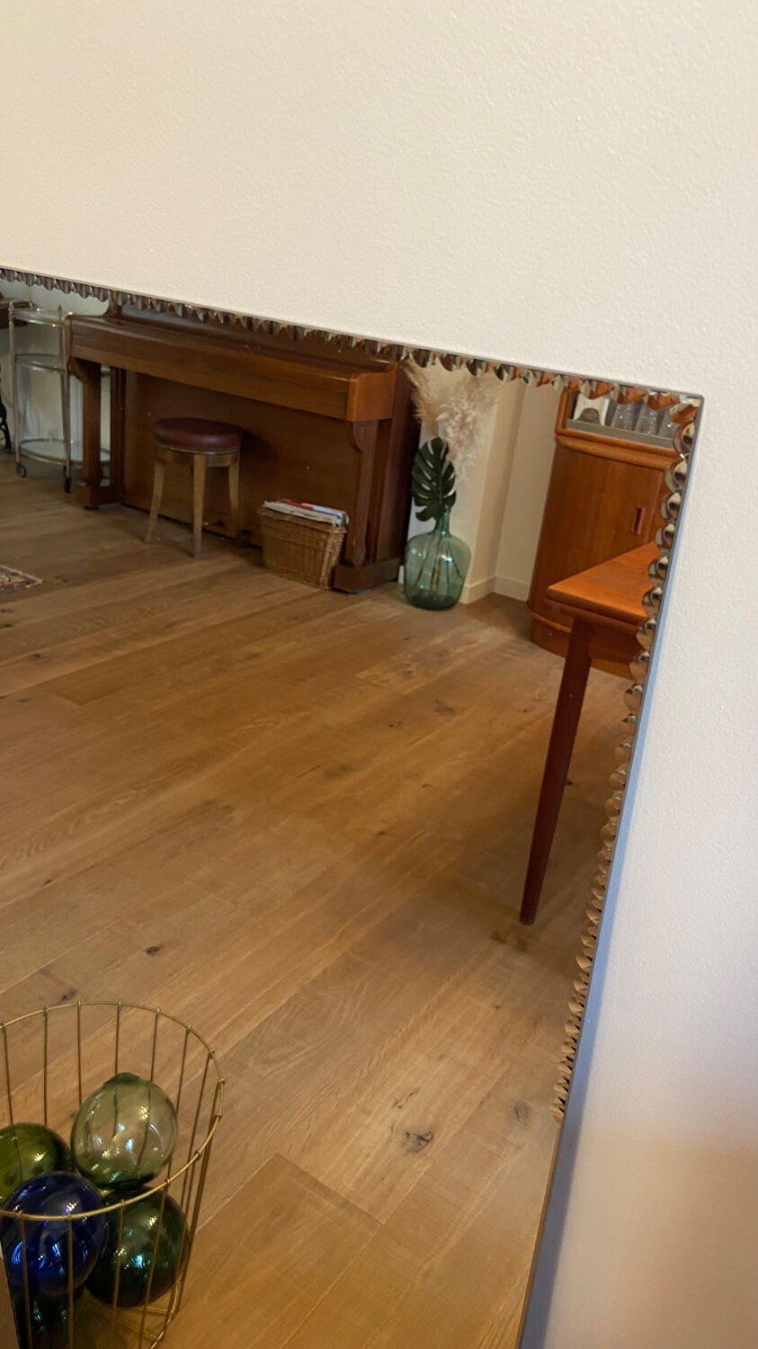 Beveled mirror in festoon 123x51 cm from the 60s