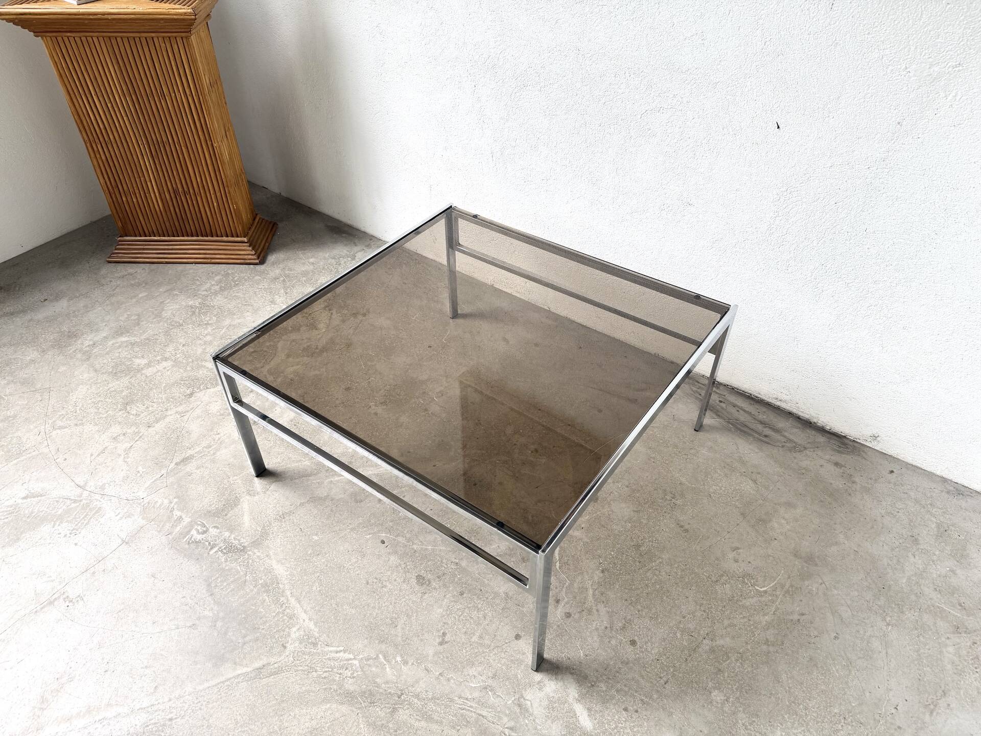 Modernist chrome and smoked glass coffee table, circa 1970