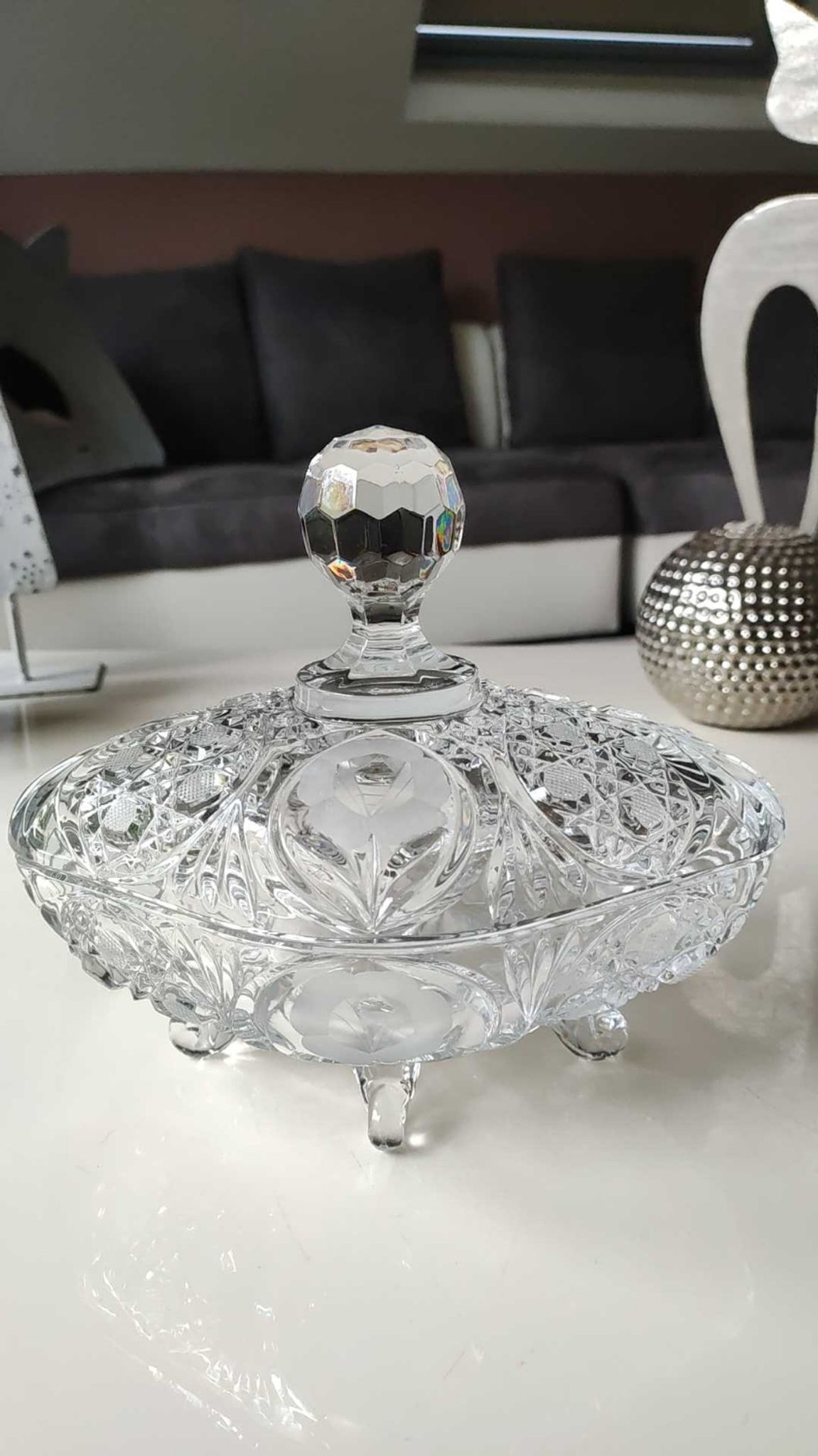Bonbonnière stylé Boho tchèque en cristal de Bohème