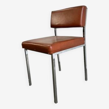 Chaise vintage seventies : simili chrome & cognac