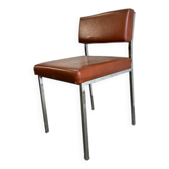 Chaise vintage seventies : simili chrome & cognac