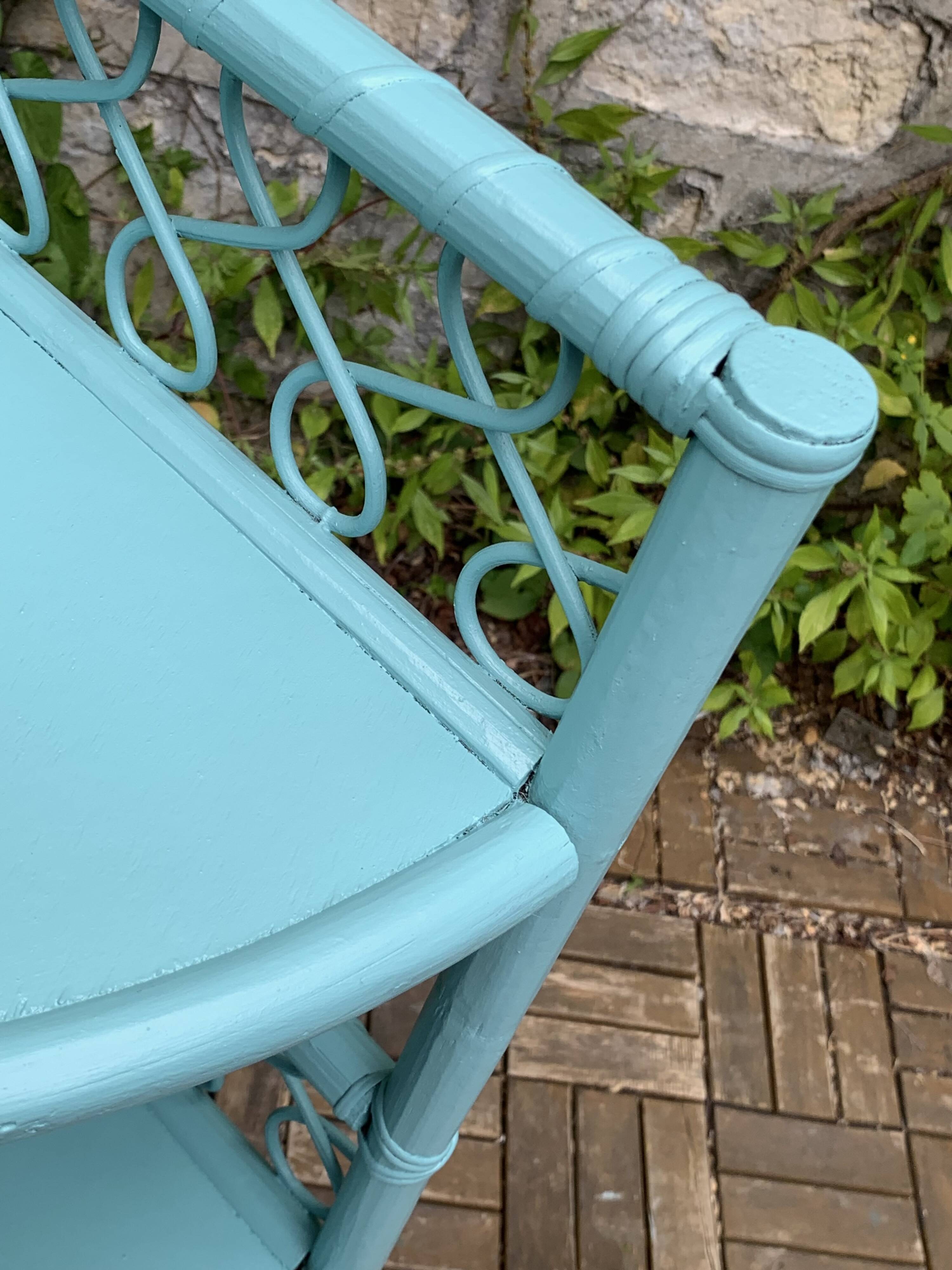 Vintage turquoise rattan corner shelf 1960