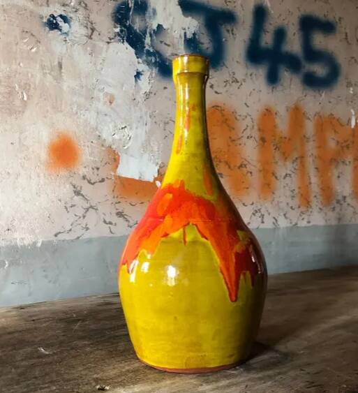 Vintage vase, glazed enameled terracotta vase, decorative vase, decoration