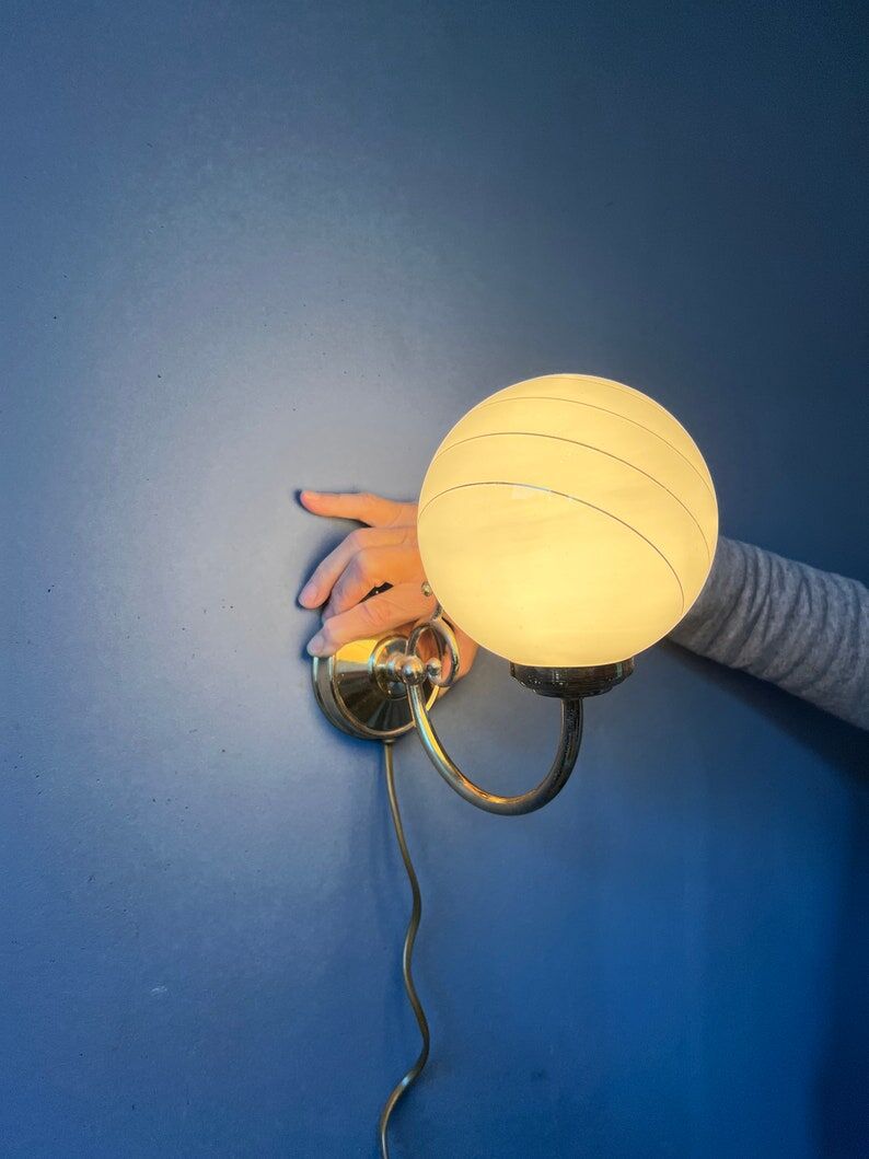 Set of 2 wall lights Hollywood Regency opal glass