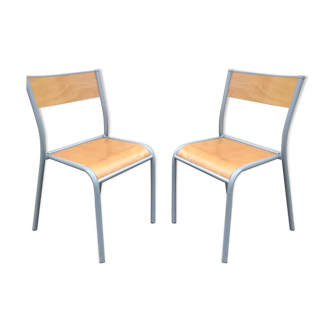 2 Vintage light grey school chairs