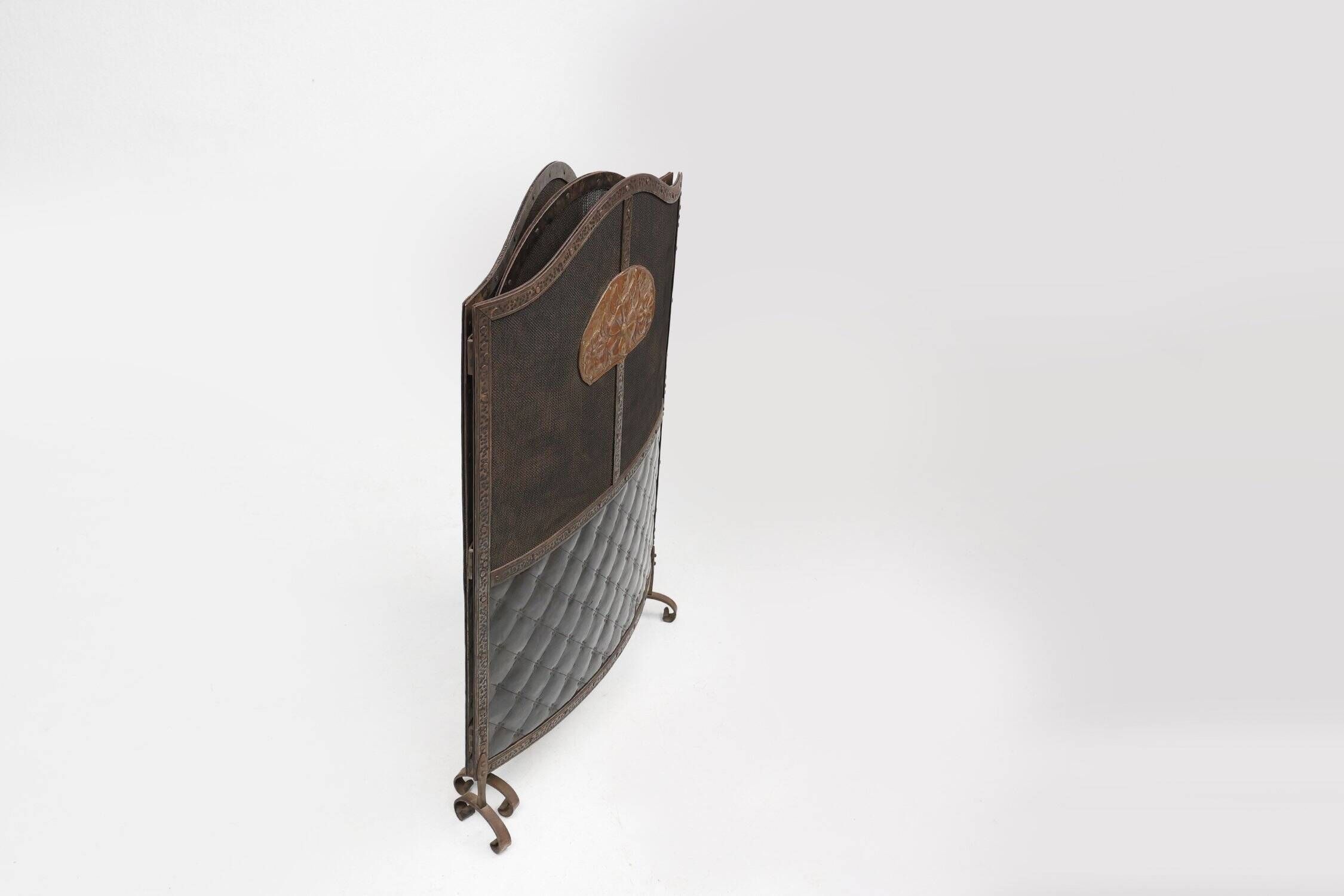 French Art Deco Wrought Iron Fireplace Screen, 1890s