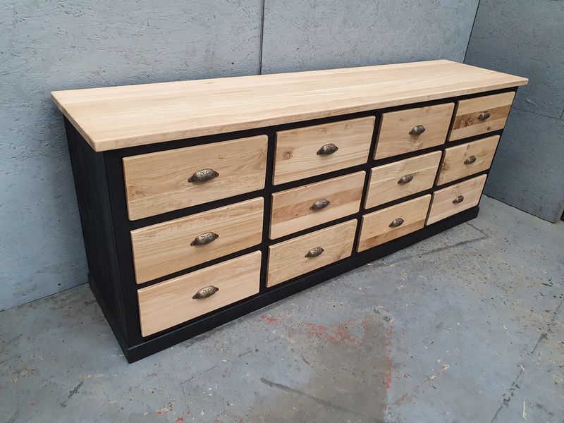 Old craft furniture with drawers façade and oak top