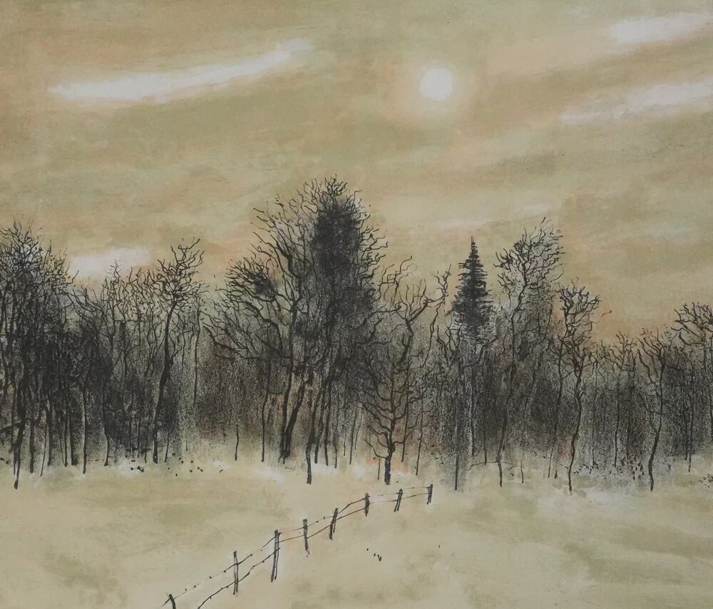 Bernard Gantner: Clearing under the snow, signed original lithograph.