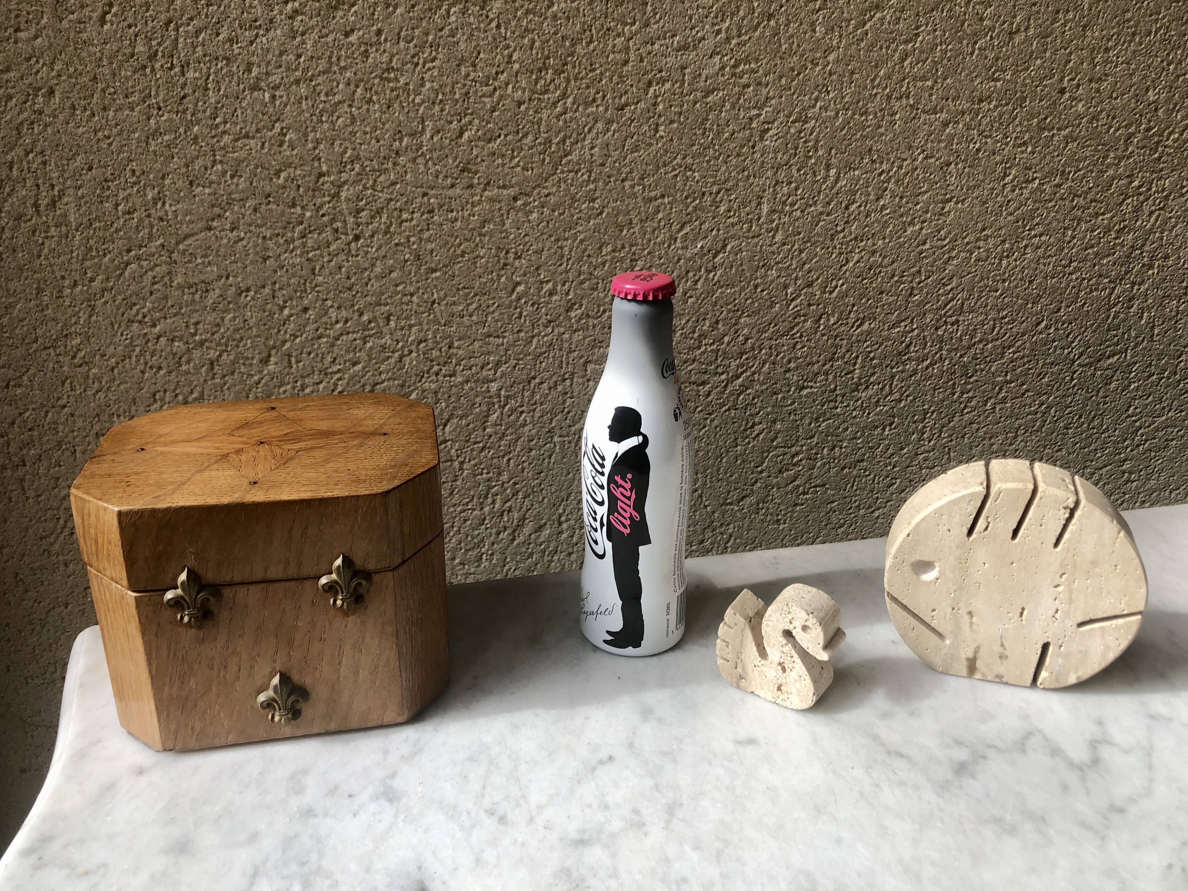 Jewelry box french craft work vintage 60 oak blond lily flower