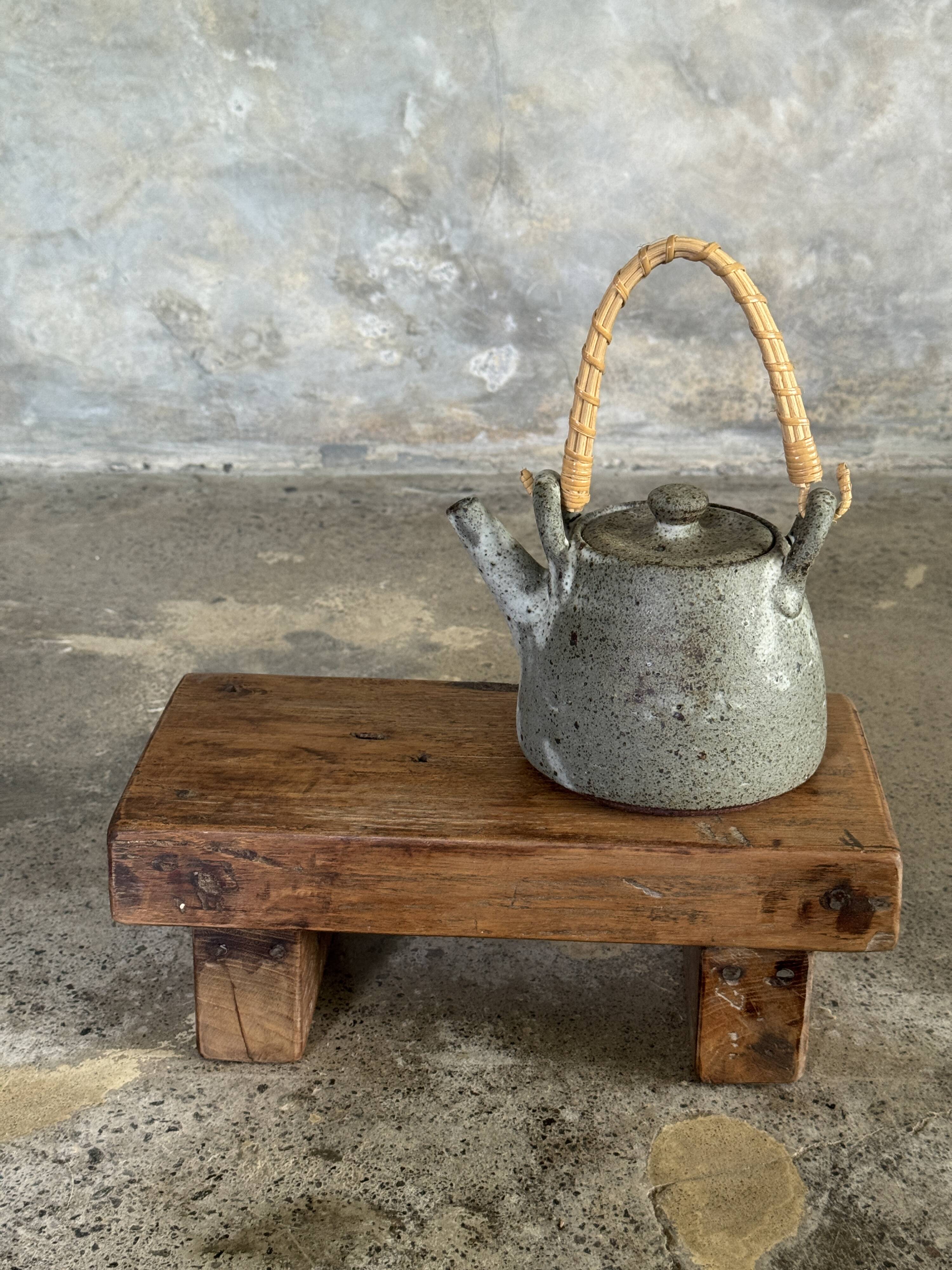 Small stool, accent stool in solid blond teak wabi-sabi L30 W8.5 H6.