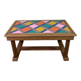 Reimagined wooden coffee table - coloured geometric top