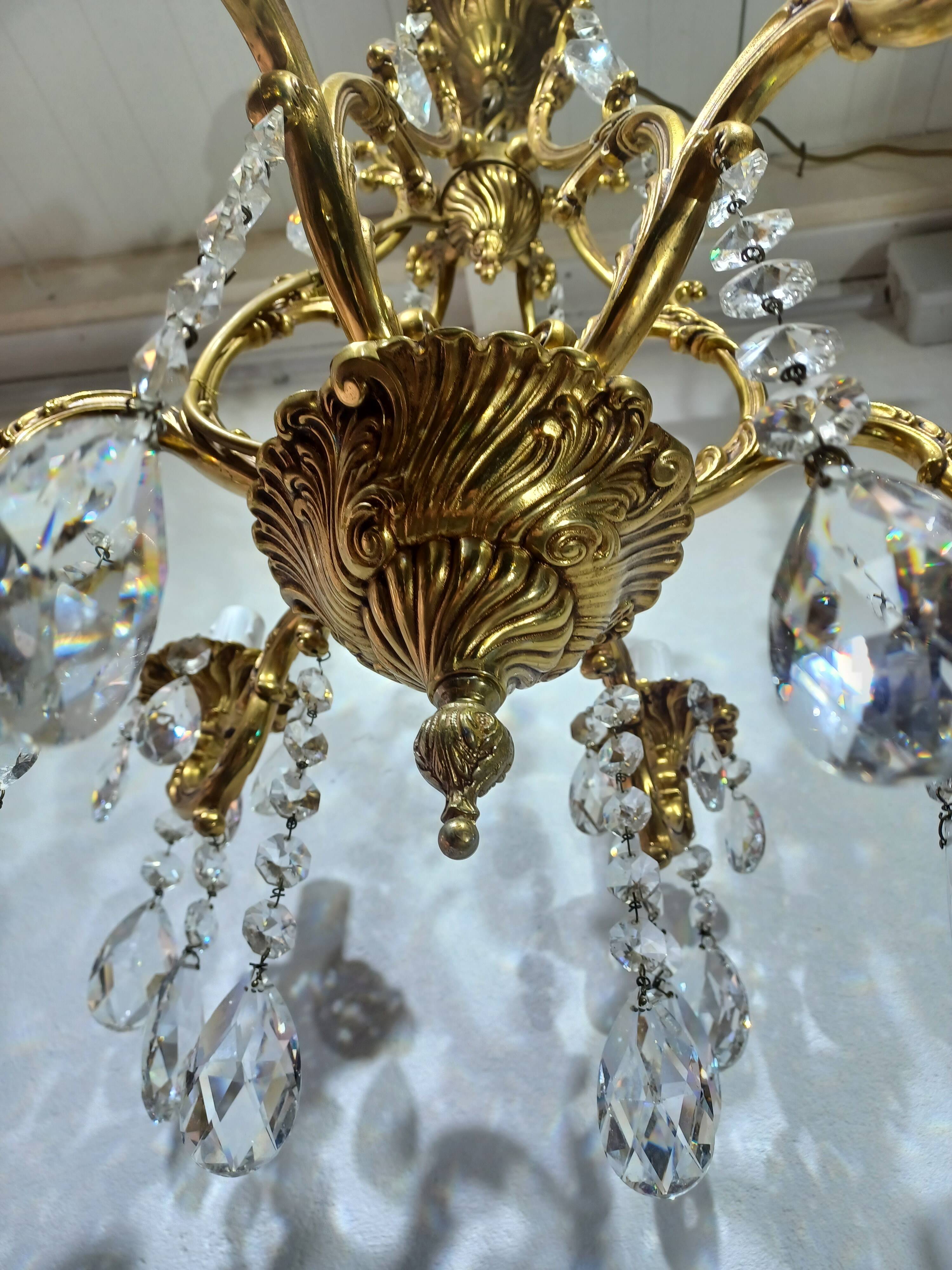 6-light bronze and crystal cage chandelier