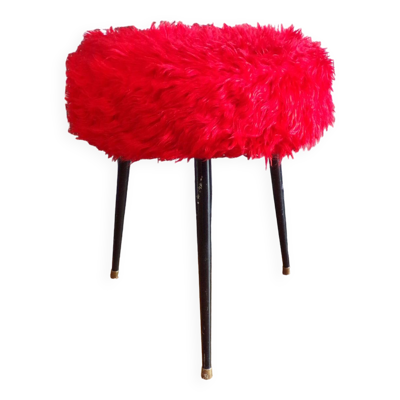 Tabouret moumoute rouge vintage
