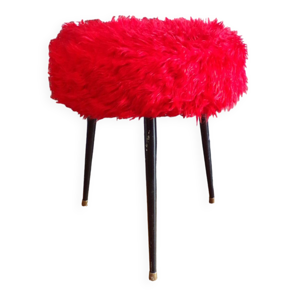 Tabouret moumoute rouge vintage