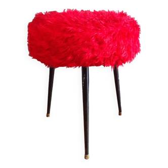 Tabouret moumoute rouge vintage