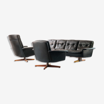 Ensemble de canapé 4 places et 2 fauteuils en cuir Frederick Kayser, modèle 820 de Vatne, années 1960