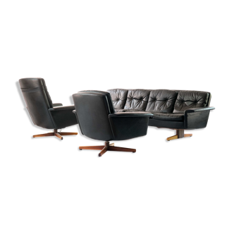 Ensemble de canapé 4 places et 2 fauteuils en cuir Frederick Kayser, modèle 820 de Vatne, années 1960