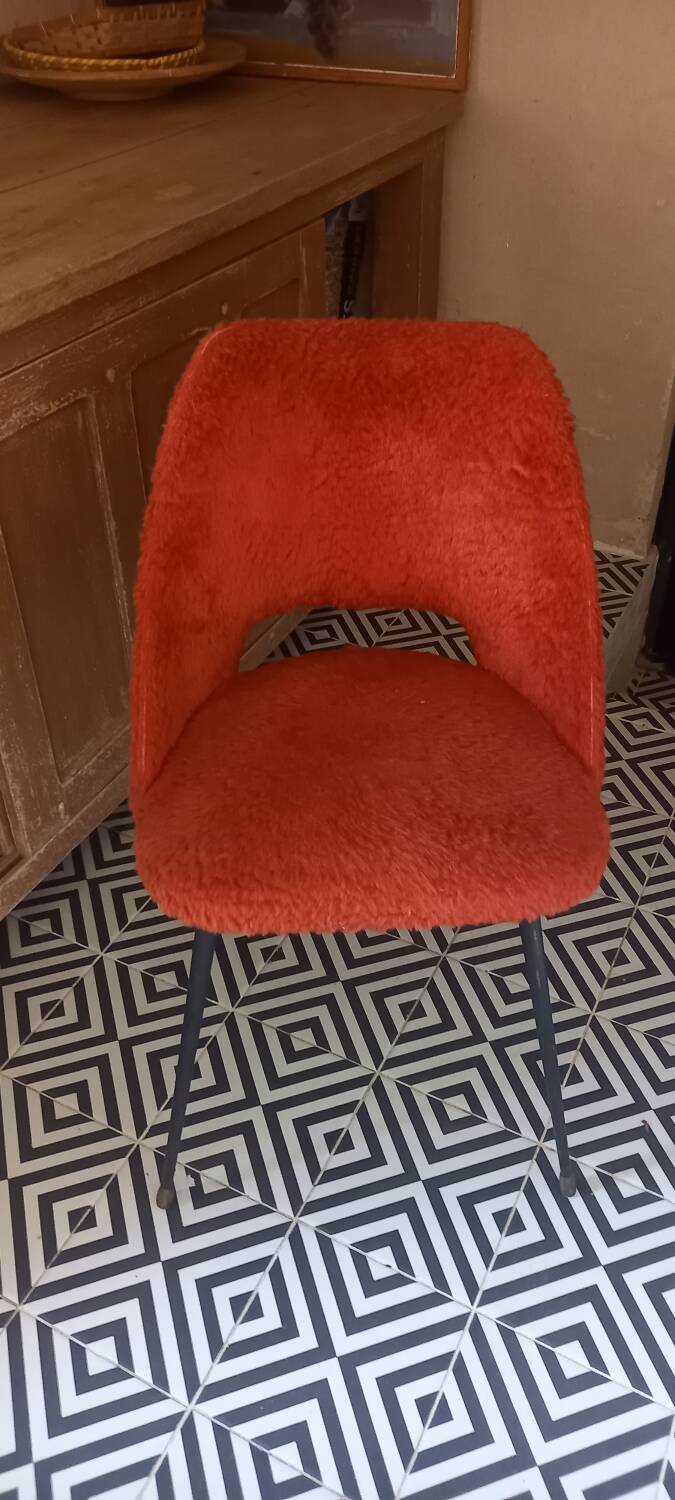 Red furry chair