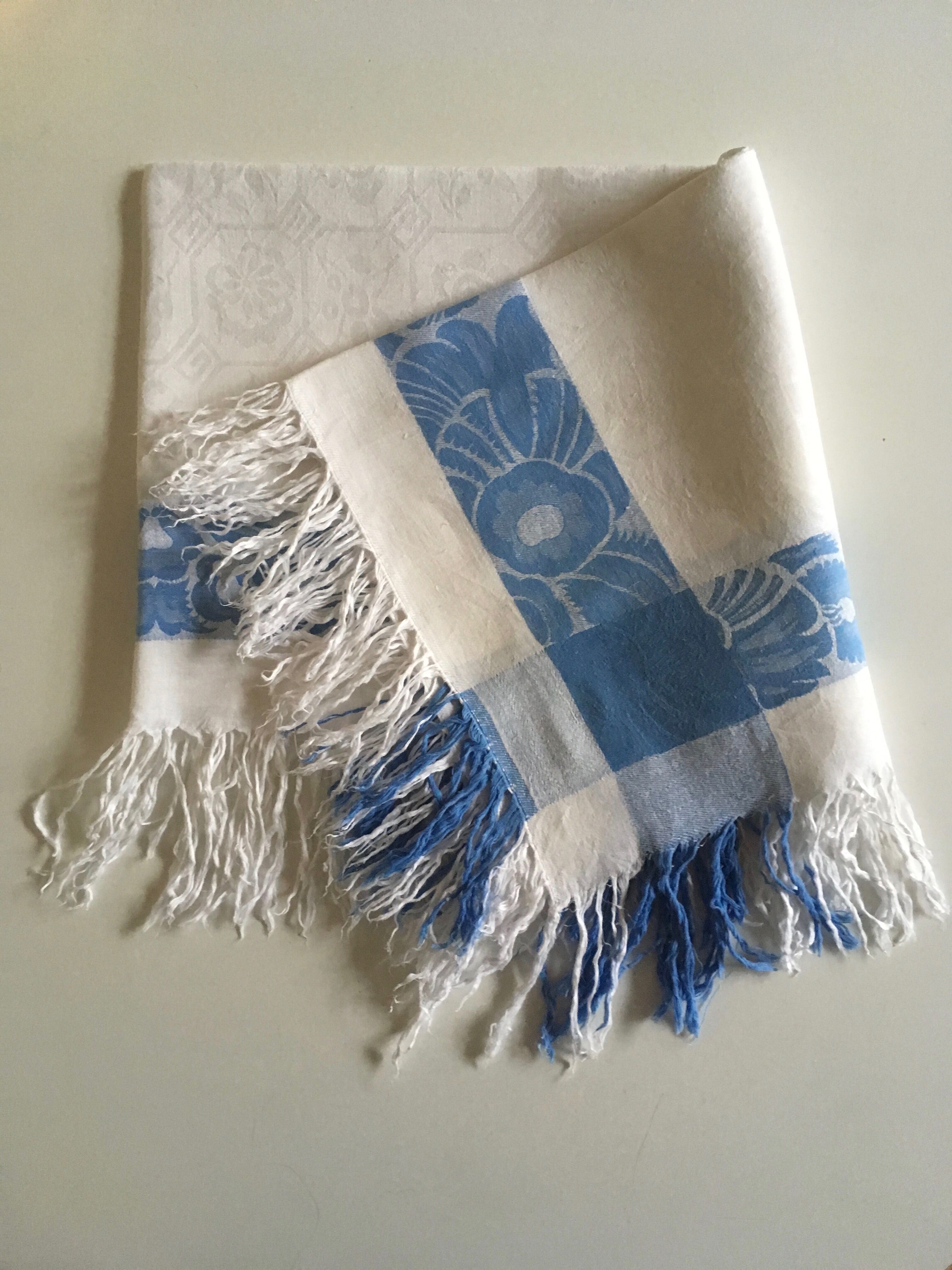 1910's fringed linen damask slick