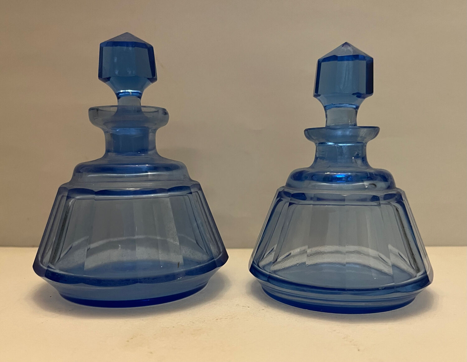 Pair of blue glass perfume bottles