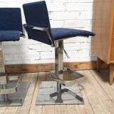 3 Bar stools in chrome metal and velvet
