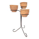 Support de plante en fer forgé brutaliste avec des pots en terre cuite faits à la main, années 1970, ensemble de 4