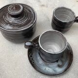 Roger collet, cups and sugar bowl, vallauris, ceramics, 1970