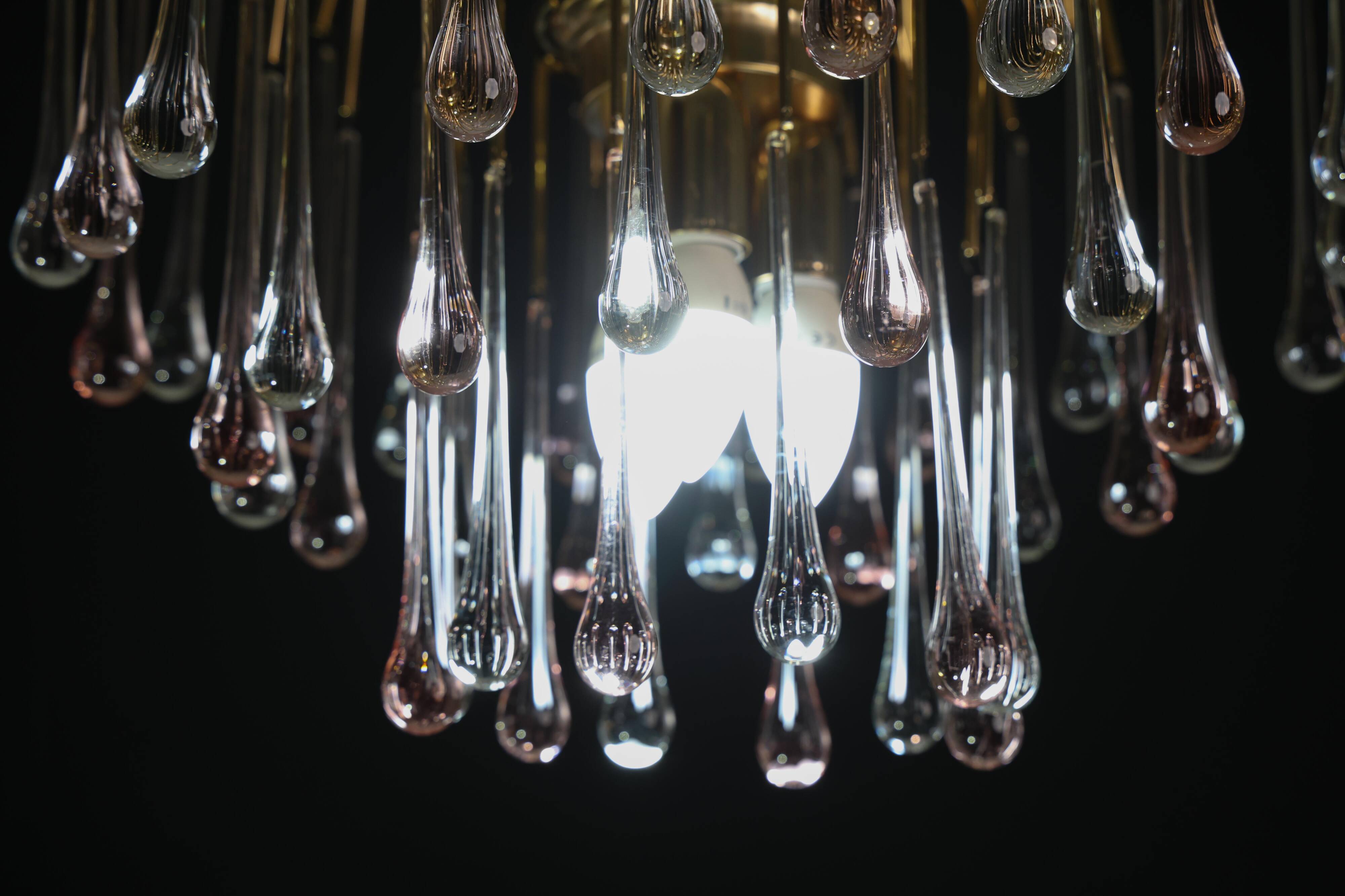 Lady Grace, Chandelier with Pink and Transparent Pendants, Murano Glass, 19